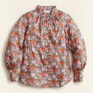 J.CREW Ruffleneck Floral Organic Cotton Top in Liberty® Fabric Meadow Song